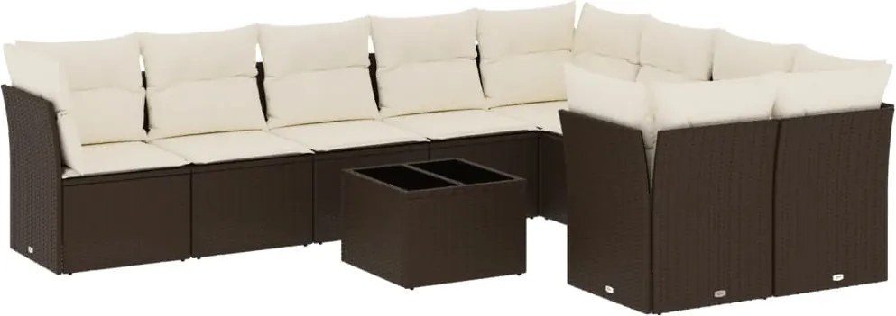 vidaXL Set canapele de grădină cu perne, 10 piese, maro, poliratan