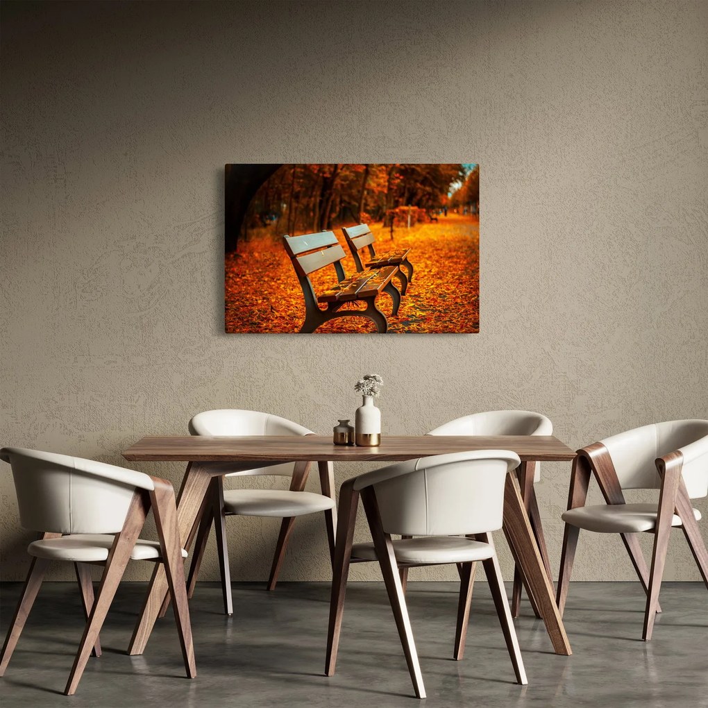 Tablou cu banca toamna (90x60 cm)