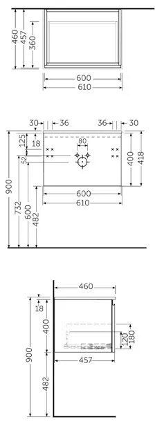 Mobilier pentru lavoar Rak, Joy-Uno 60 cm, suspendat, 1 sertar, alb