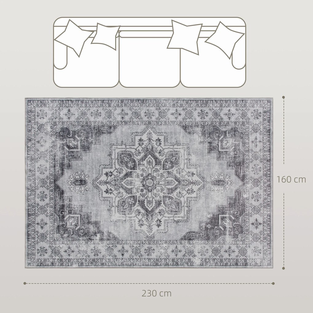 HOMCOM Covor lavabil antiderapant pentru living cu aspect de flanel, 230 x 160 cm, Gri | Aosom Romania