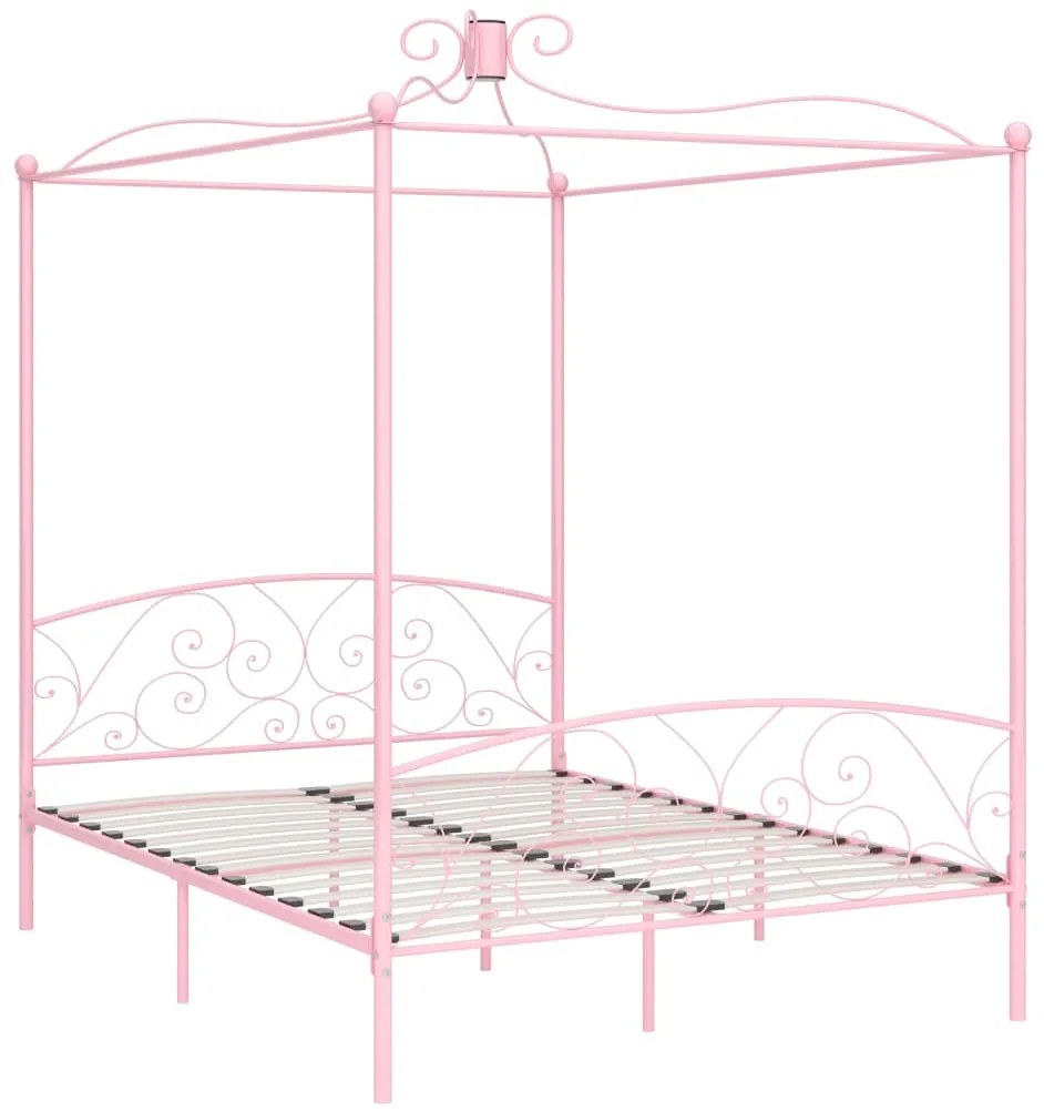 284490 vidaXL Cadru de pat cu baldachin, roz, 160 x 200 cm, metal