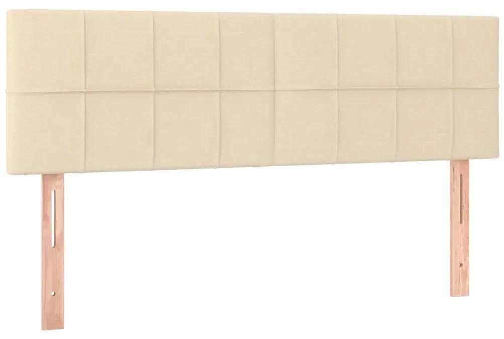 Pat box spring cu saltea, crem, 140x200 cm, textil Crem, 140 x 190 cm, Cu blocuri patrate