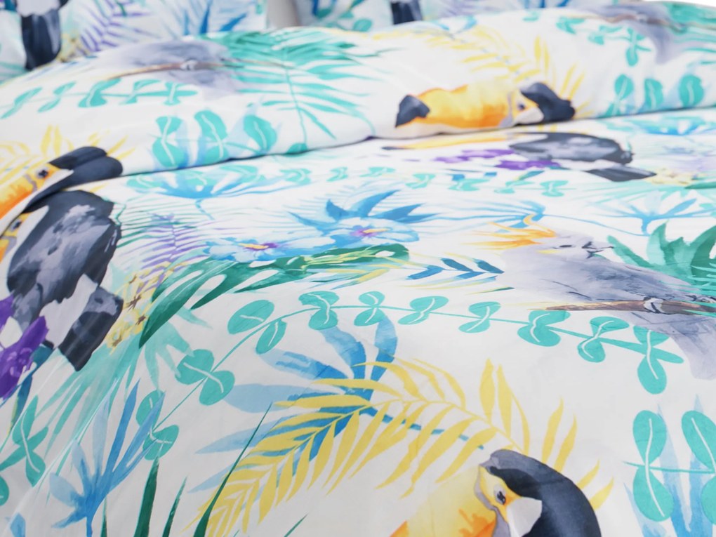 Lenjerie de pat din microfibra verde, PARROT AND TOUCAN