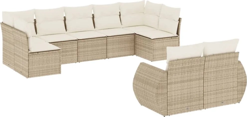 vidaXL Set canapele de grădină, 9 piese, cu perne, bej, poliratan