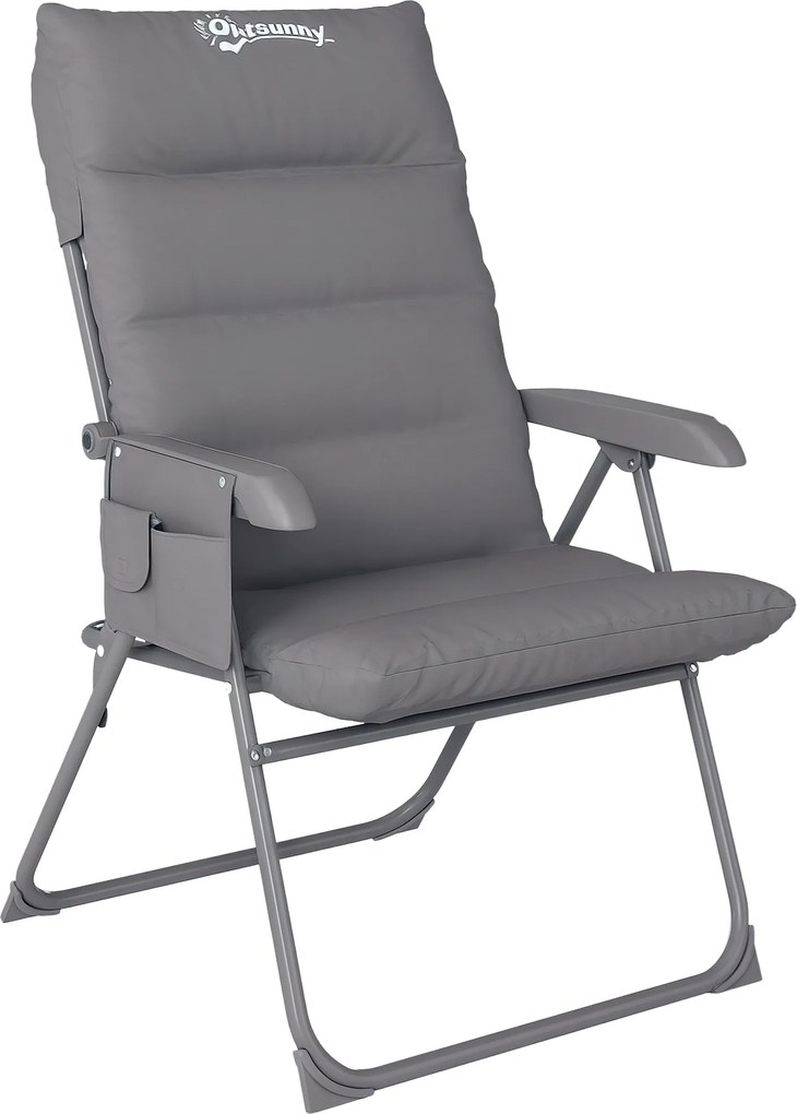 Outsunny Scaun de Camping Pliabil cu Spătar Înalt Reglabil în 5 Poziții și Buzunare Laterale, 66x58x105 cm, Gri Deschis | Aosom Romania