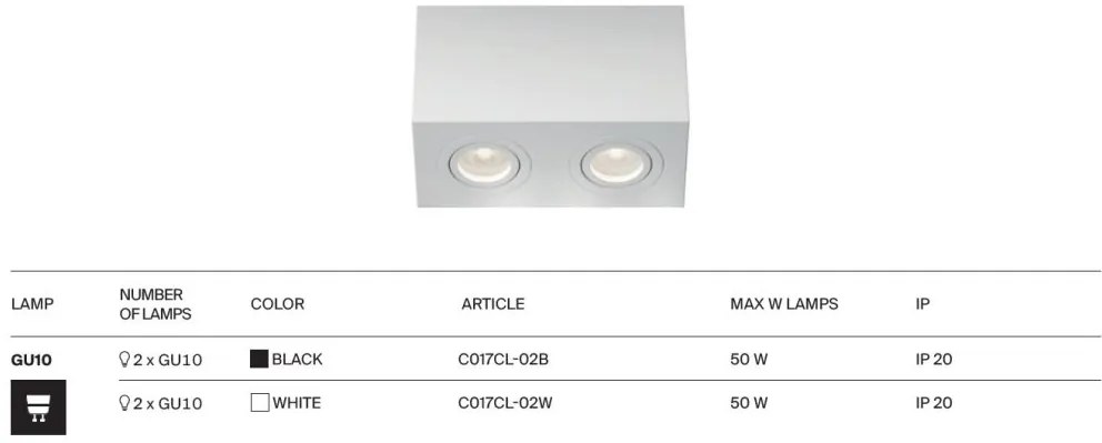 Corp aplicat cu 2 spoturi directionabile design tehnic Atom alb