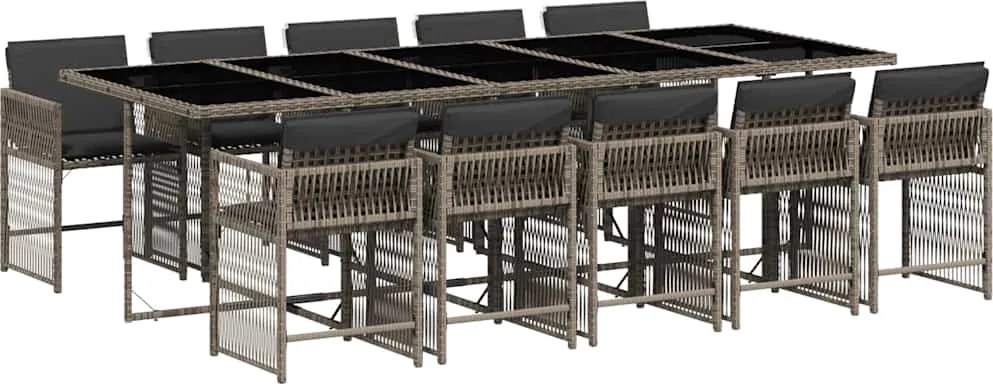 vidaXL Set mobilier de grădină cu perne, 11 piese, gri, poliratan
