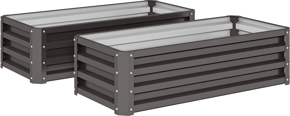 Outsunny Set jardiniere metalice 2 buc., Fund deschis, Pentru grădină și balcon, 110x50x30cm, Gri închis | Aosom Romania