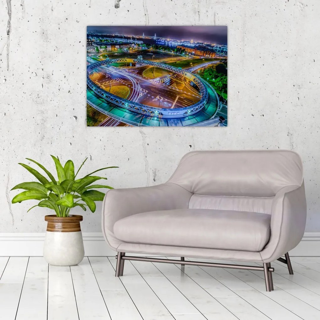 Tablou pe sticlă panorama orașului nocturn (70x50 cm)