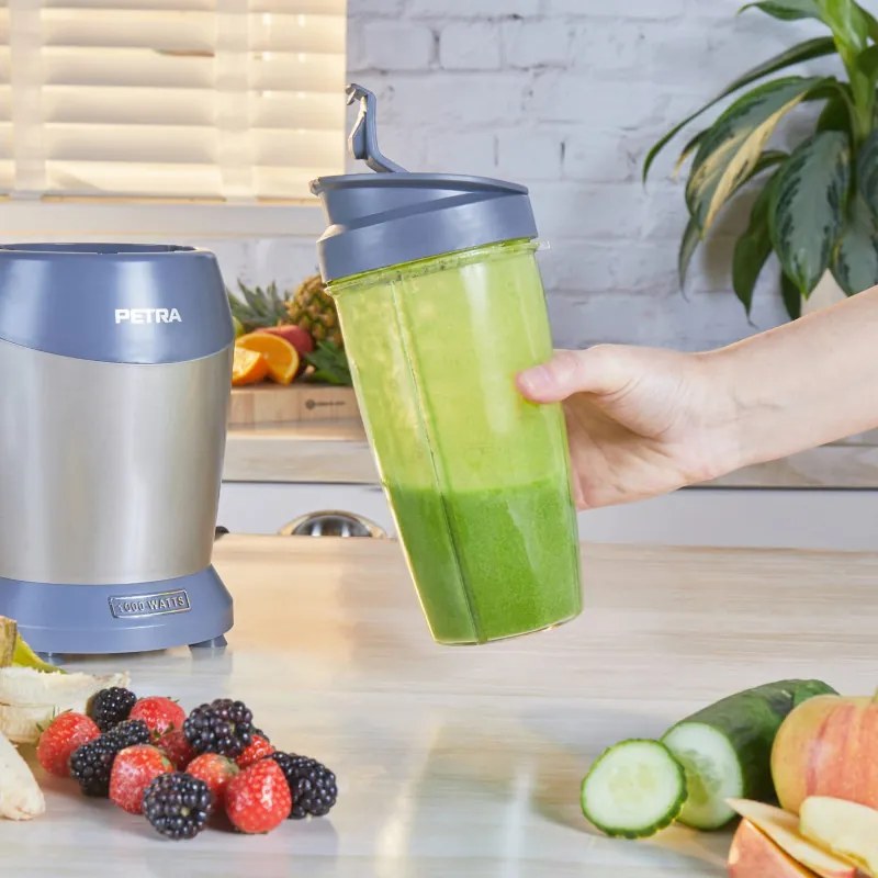 Resigilat: Petra NutriMax blender, 6 lame, 1000W, vas 1 l, fără BPA, gri/albastru
