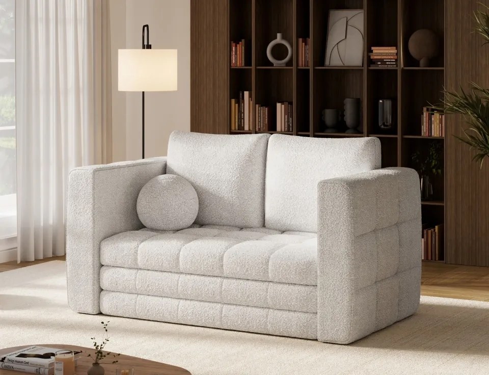 Canapea Kastol , alb bouclé extensibil, 137x71x74 cm – Royal 01