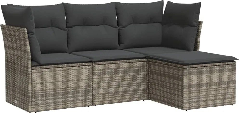 vidaXL Set canapea de grădină cu perne, 4 piese, gri, poliratan