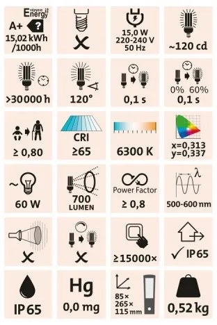 Aplică LED de exterior cu senzor LED/15W/230V IP65 Extol