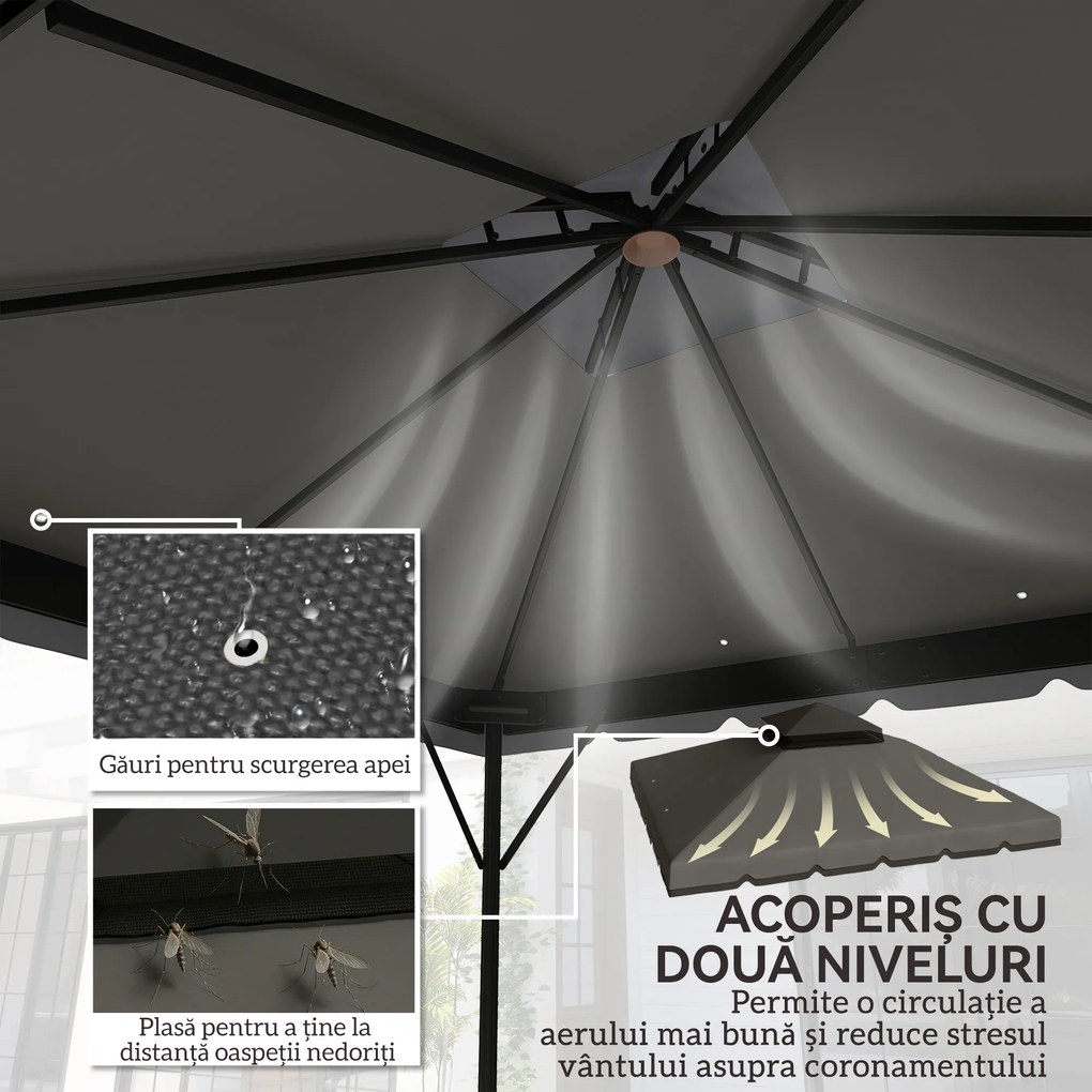 Outsunny Acoperiș de Rezervă pentru Pavilion 3x3 m de Grădină, Husă pentru Pavilion cu Două Nivele Rezistentă la Apă din Țesătură 180g/㎡ Anti-UV 30+ cu 8 Orificii de Drenaj, Gri | Aosom Romania