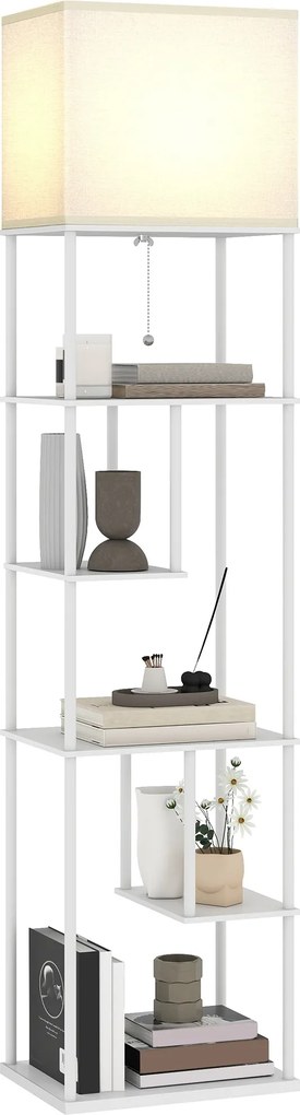 HOMCOM Lampă de podea cu rafturi Temperatură culori reglabilă 3000K-6500K Telecomandă Bec E27 Alb | Aosom Romania