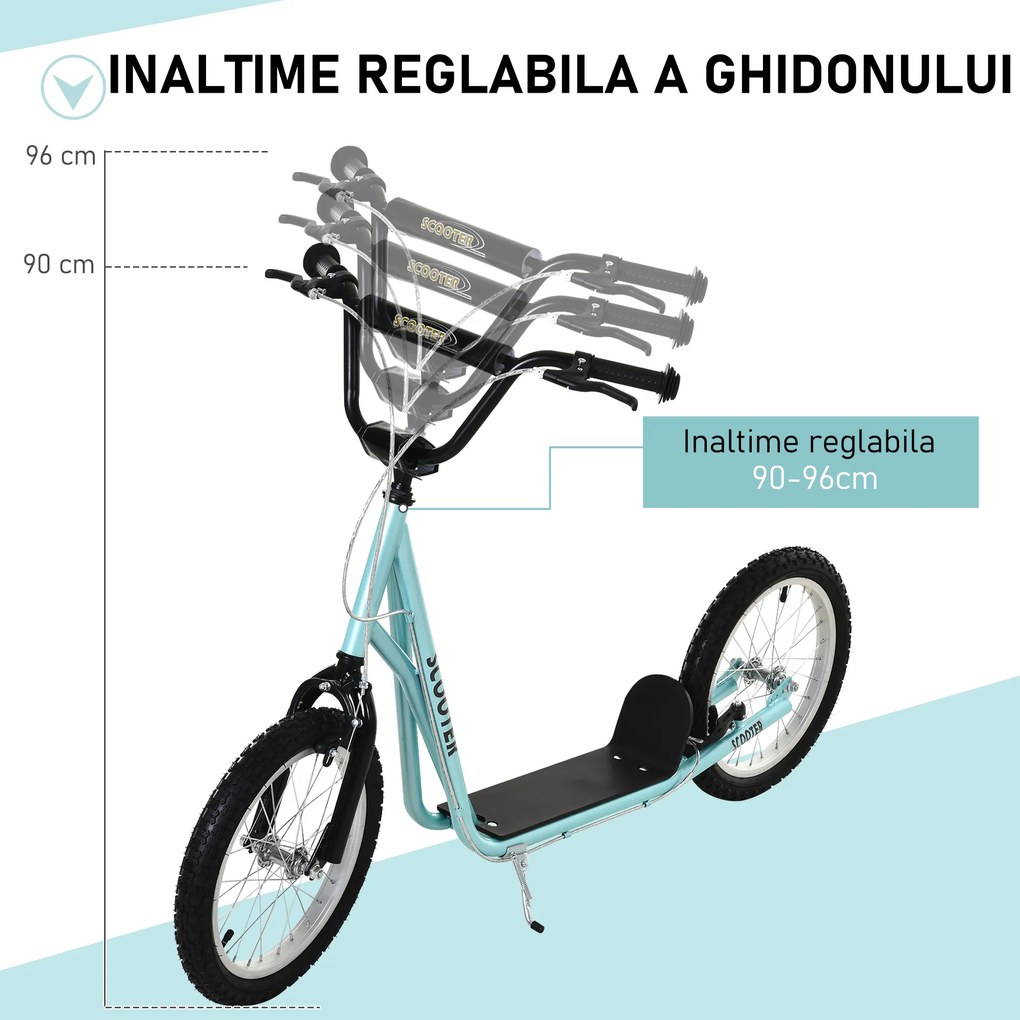 Trotineta ghidon reglabil HOMCOM, anvelopa gonflabila, frana dubla, pentru 5+ ani | Aosom Romania