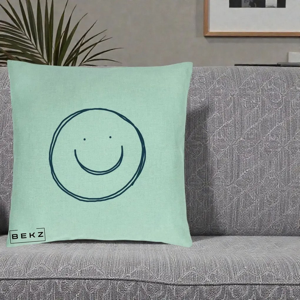 Perna Decorativa Smile Desen Minimalist, 40x40 cm, Verde Menta, Husa Detasabila, Perna Inclusa, BEKZ®