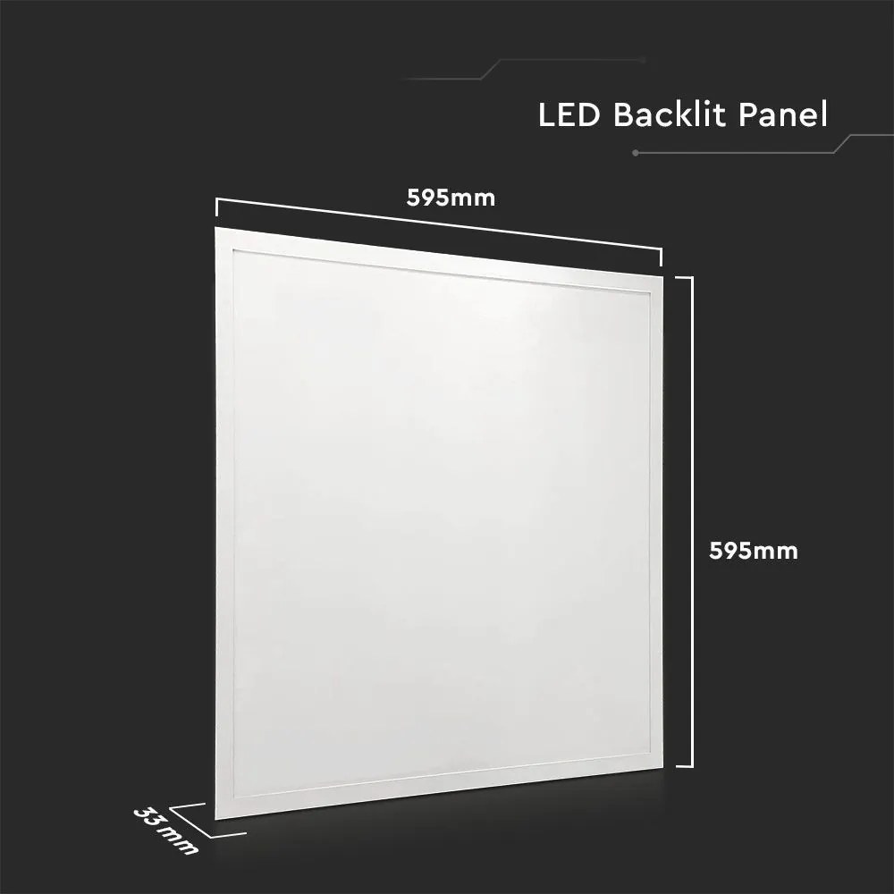 Panou LED incastrat 10219-VT, 36W, 595x595mm, 4320lm, lumina rece, alb, IP20, V-TAC