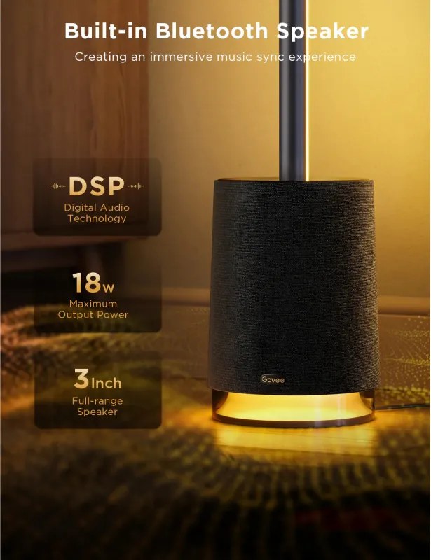 Smart LED lampa pentru podea Govee Pro RGBICWW H6079, 170 cm, 48 W, 2100 lm, 6500 K, Wi-Fi, Bluetooth, Govee Home, Negru