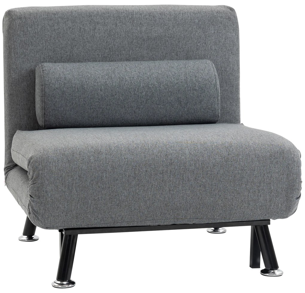 HOMCOM Fotoliu pliabil cu funcție de pat, fotoliu de relaxare în imitație de in, spătar reglabil, 75 x 70 x 75 cm, Gri închis | Aosom Romania
