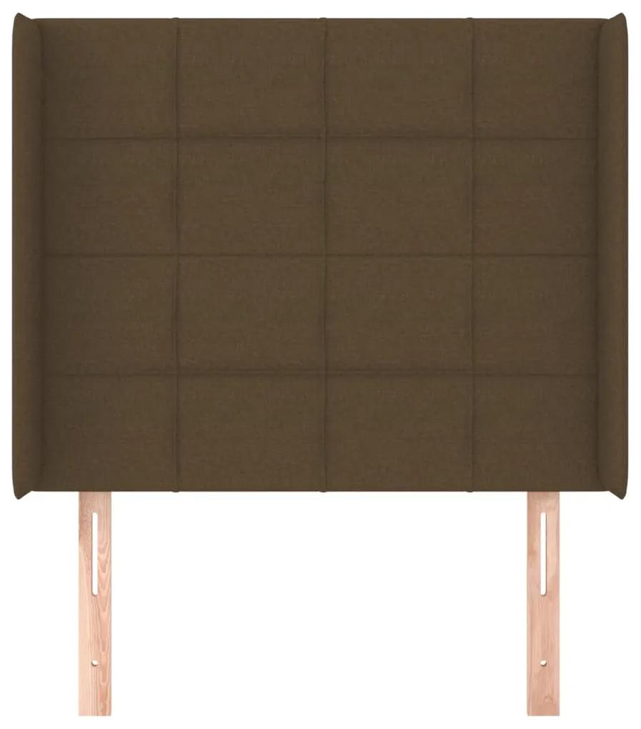 Tablie de pat cu aripioare maro inchis 93x16x118 128 cm textil 1, Maro inchis, 93 x 16 x 118 128 cm