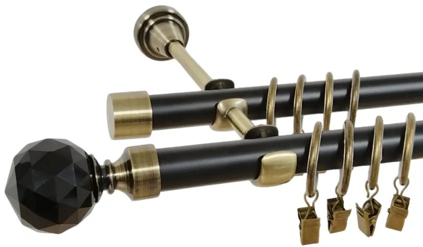 Galerie dubla duo KULA CRYSTAL NEGRU 19/19 mm negru aur antic (Alege marime: 180 cm)