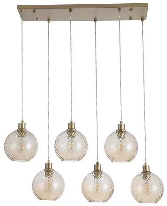Lustra cu 6 pendule metal auriu, sticla champanie Radiance