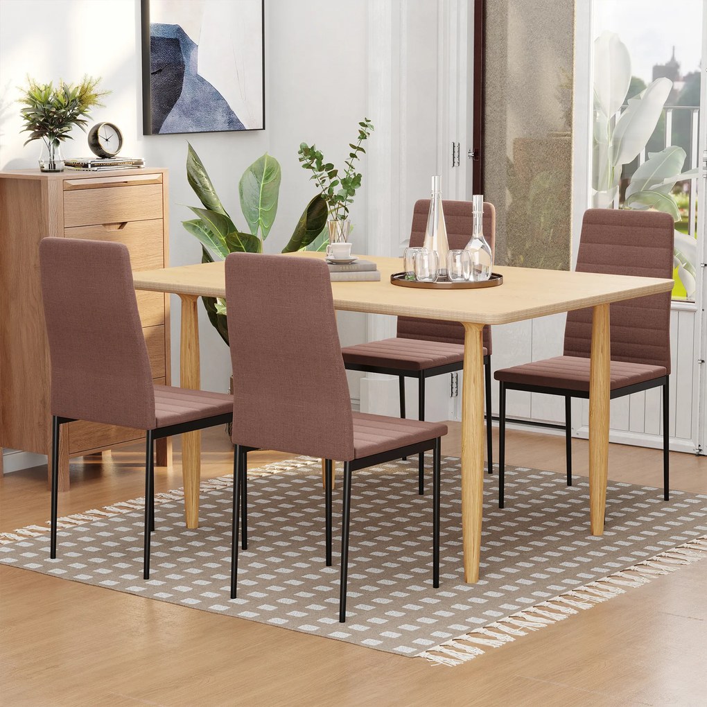 Set 4 scaune captusite pentru sufragerie, Scaune de bucatarie, din metal si material textil kaki HOMCOM | Aosom Romania