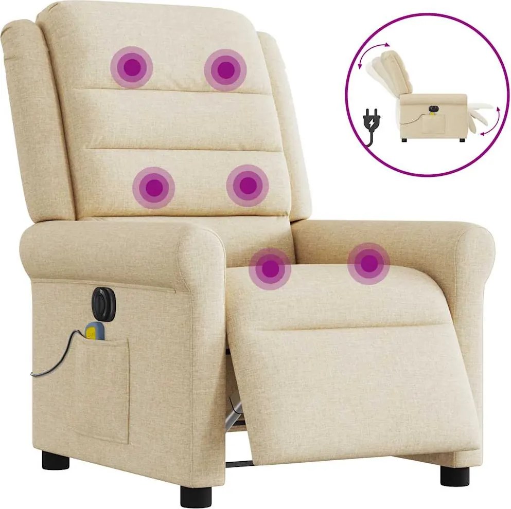 vidaXL Fotoliu electric de masaj rabatabil, crem, textil