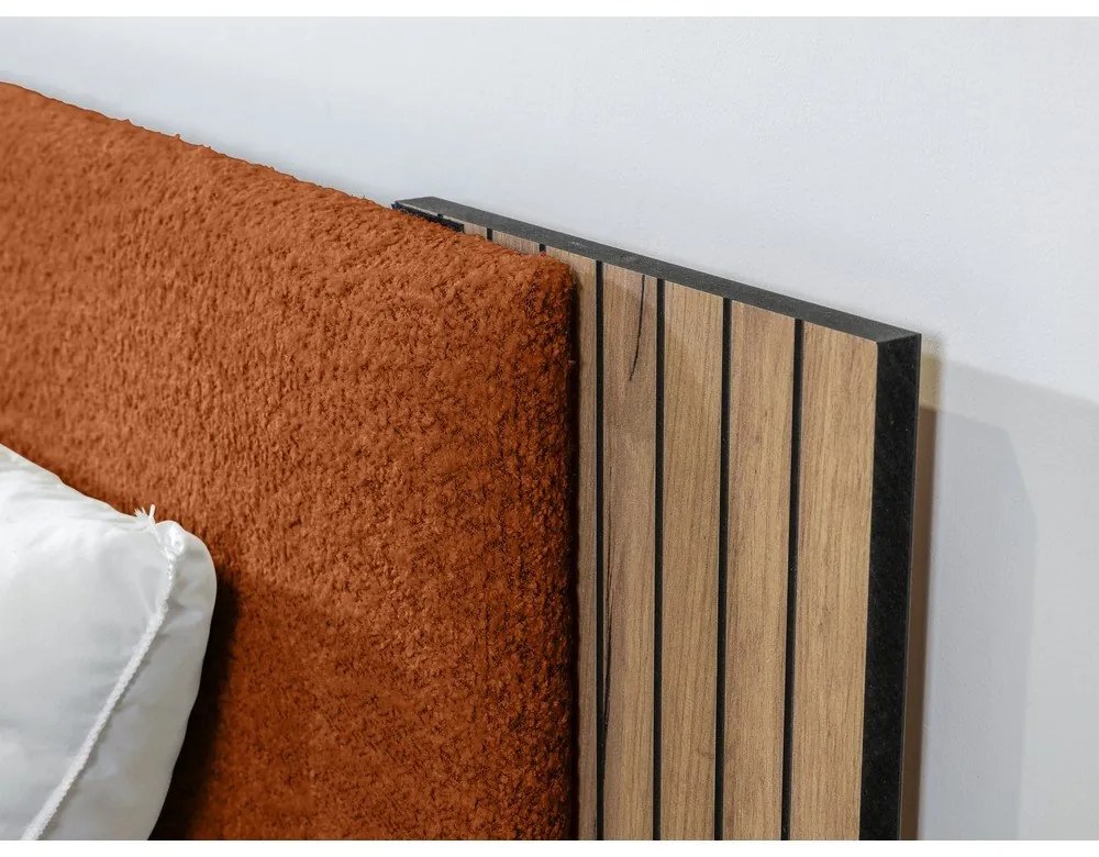 Pat matrimonial portocaliu cu somieră 140x190 cm Lior – Bobochic Paris