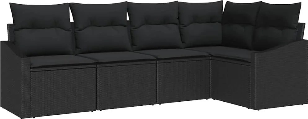 vidaXL Set de canapele pentru grădină cu pernă 5 pcs Negru poliratan