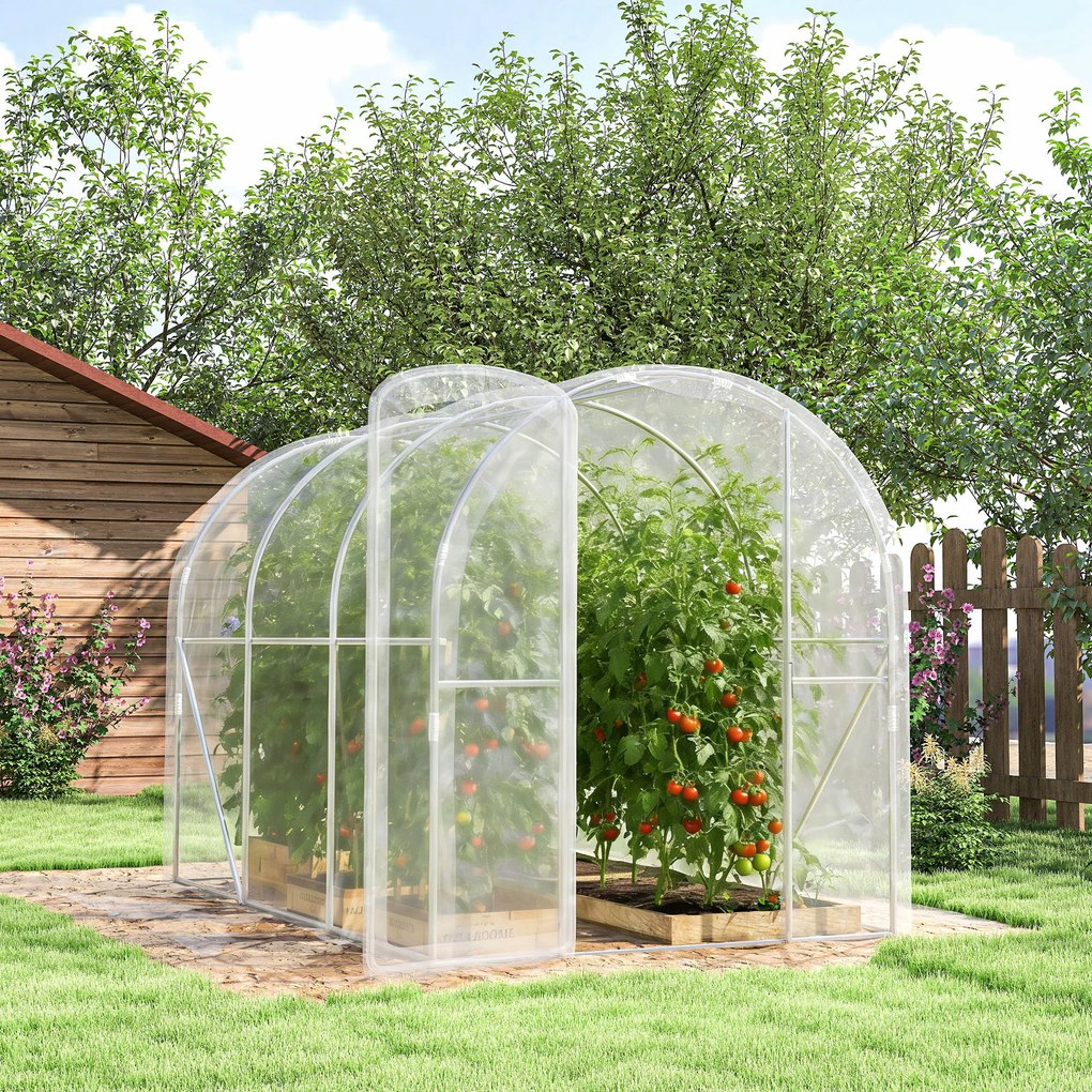 Outsunny Seră tunel de grădină 3 x 2 x 2 m 6 m² cu ușă pe balamale, prelată PE 150 g/m² pentru Legume, Plante, Flori | Aosom Romania