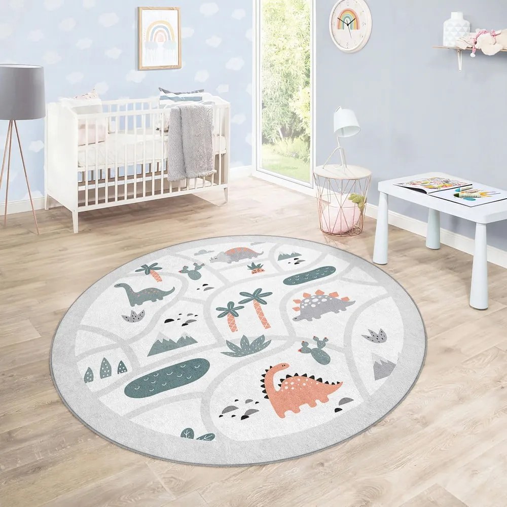 Covor de joacă pentru copii gri deschis lavabil ø80 cm Dino Park – Mila Home