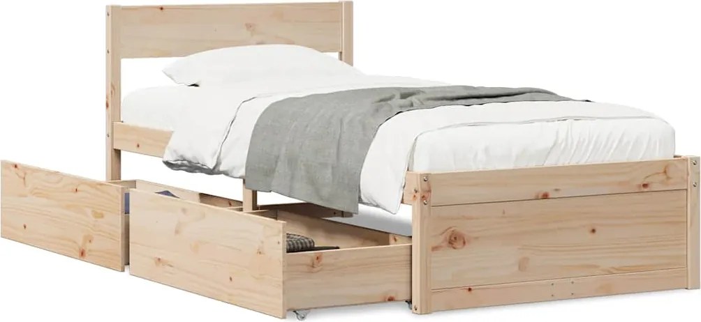 vidaXL Cadru de pat fără saltea, 75x190 cm, lemn masiv de pin