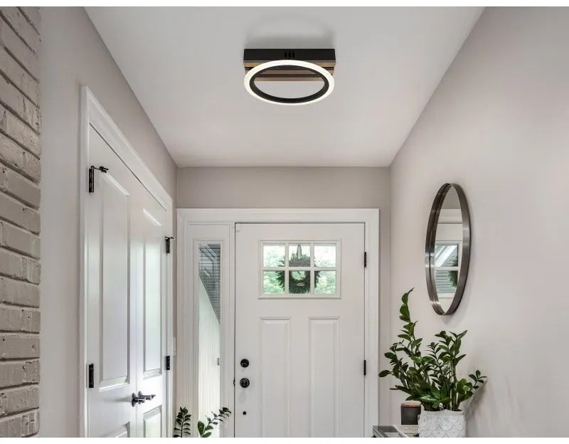 Plafoniera LED CCT BLEVINS riflaj MDF cu efect de lemn