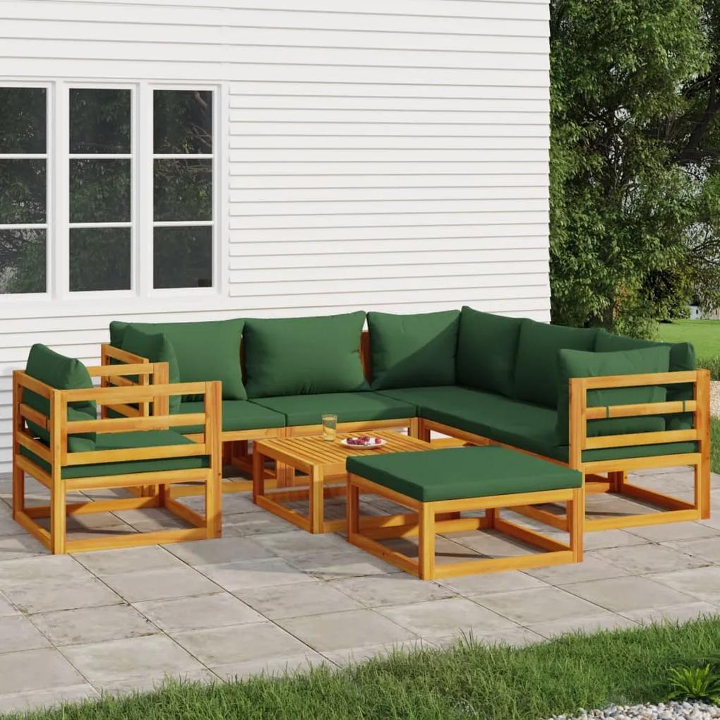 3155321 vidaXL Set mobilier de grădină, 8 piese, cu perne verzi, lemn masiv