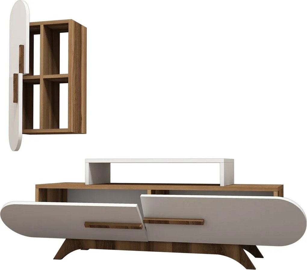 Comoda TV cu dulap Rose S, Hommy Craft, alb/maro