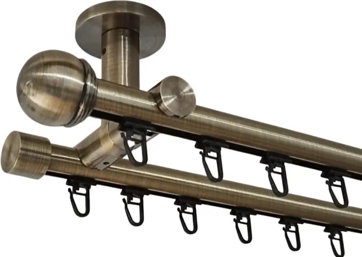 Galerie dublă TODI MAX 19/19 mm aur antic – țeavă profil cu canal, prindere tavan (Alege marime: 200 cm)