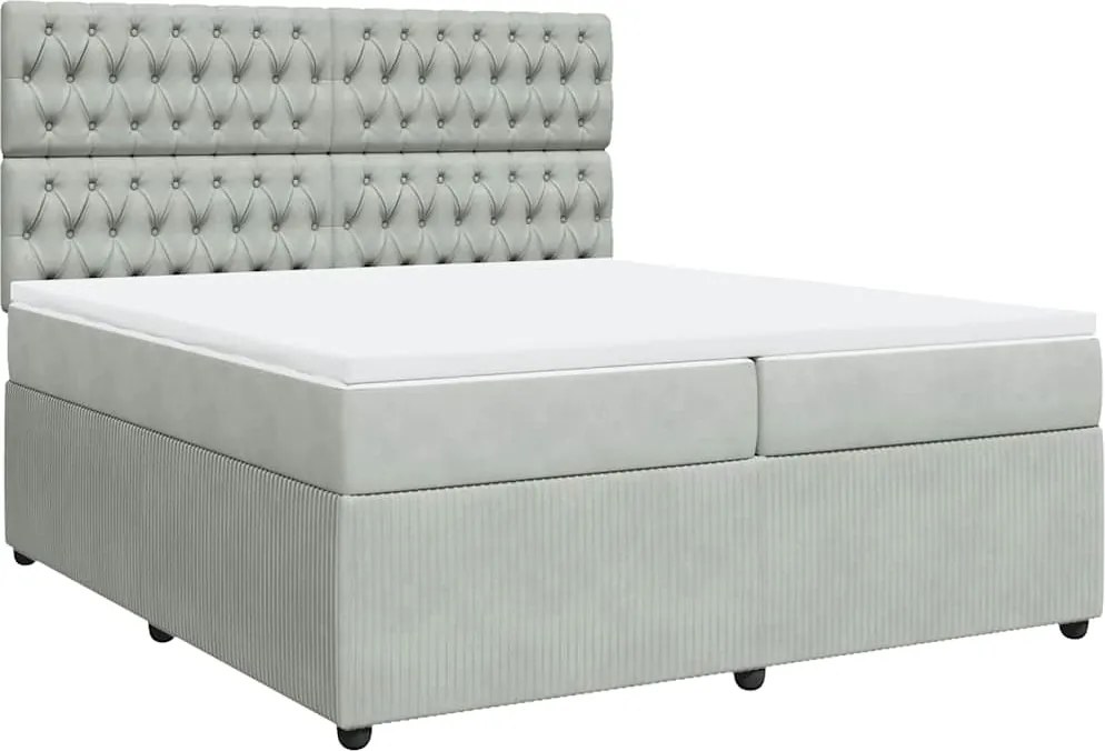 vidaXL Pat box spring cu saltea, gri deschis, 200x200 cm, catifea