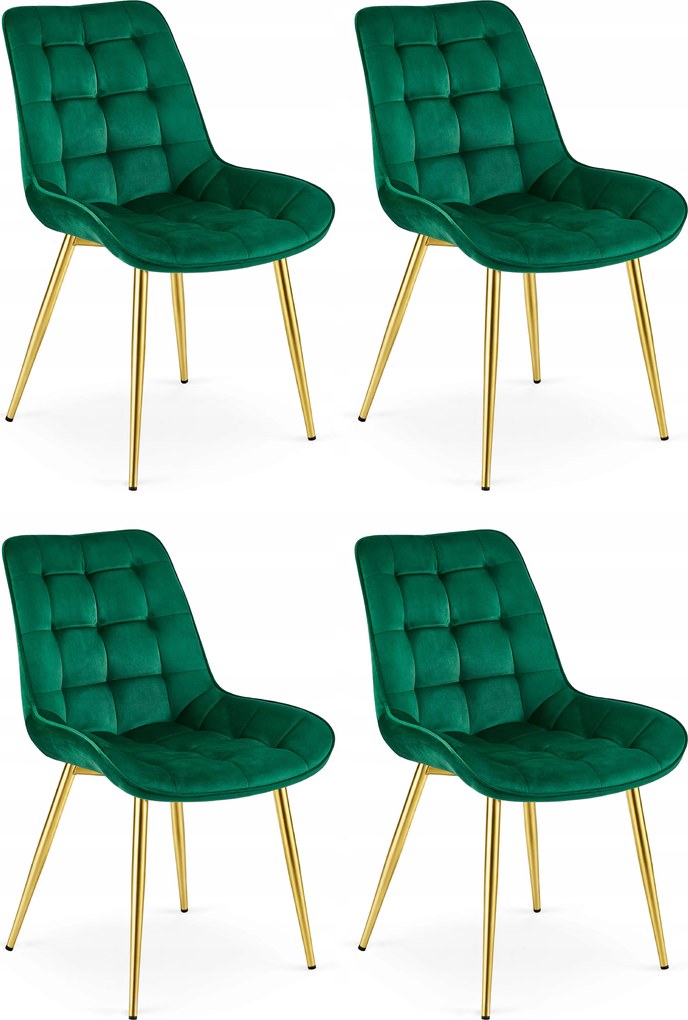 Set 4 Scaune Bucatarie/Dining Joy Verde, Catifea, Picioare Metalice, Finisaj Auriu