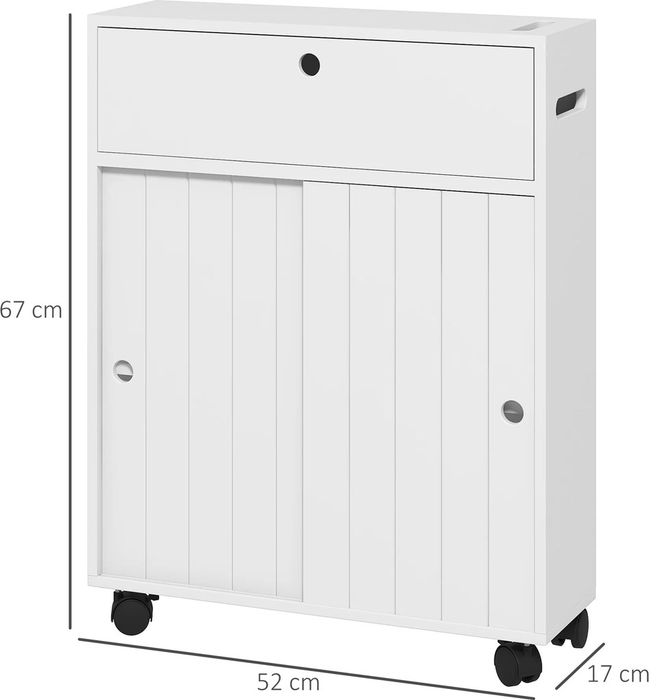 kleankin Corp de depozitare toaletă/baie cu locaș pentru hârtie igienică pe roți - 52 x 17 x 67 cm alb | Aosom Romania