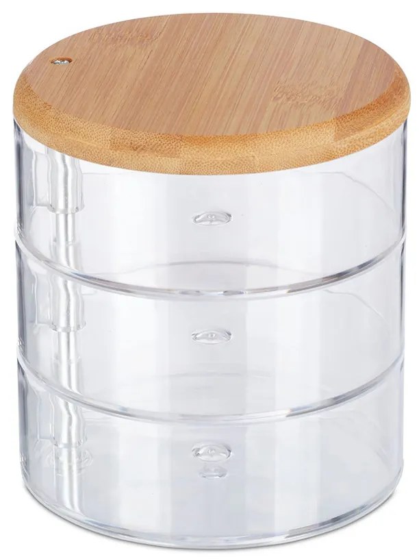 Organizator produse cosmetica 3 compartimente bambus/plastic Transparent