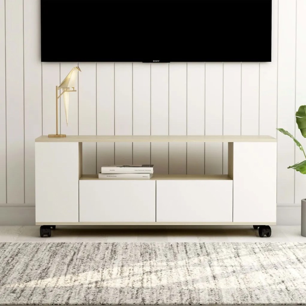 801351 vidaXL Comodă TV, alb și stejar Sonoma, 120 x 35 x 43 cm, PAL