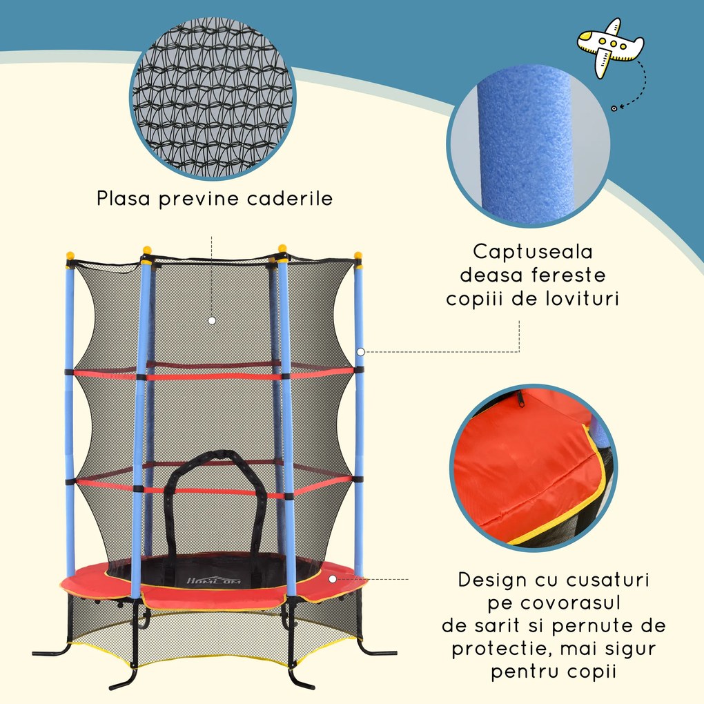 HOMCOM Trambolină pentru Copii 3-10 Ani cu Plasă de Siguranță, Suprafață Elastică cu Țevi Capitonate, Ø175x190 cm, Albastru | Aosom Romania