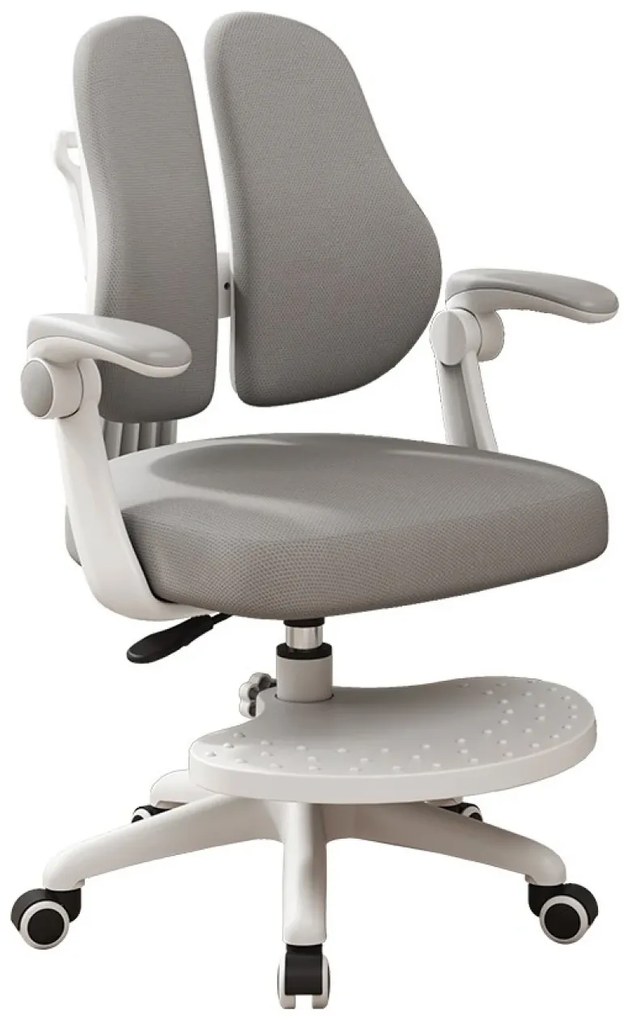 Scaun ergonomic pentru copii, spatar reglabil inaltime si adancime, suport picioare reglabil, rotativ, Gri