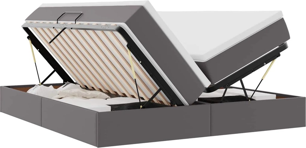 vidaXL Pat cu saltea și spațiu de depozitare Gri 200 x 200 cm