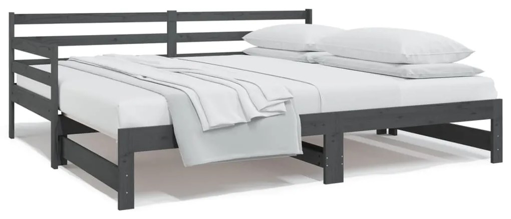 814701 vidaXL Pat de zi extensibil, gri, 2x(80x200) cm, lemn masiv de pin