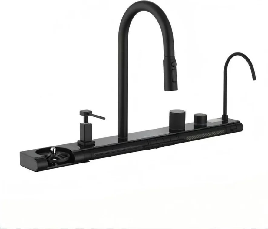 Baterie bucatarie cu dus extractibil Inter Ceramic compatibila cu sistem filtrare apa finisaj negru mat