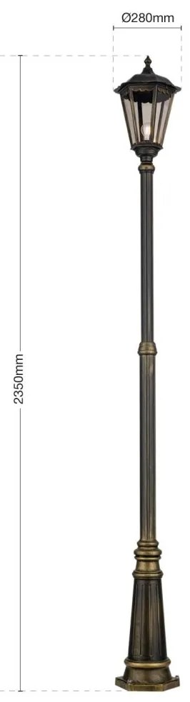 Stalp iluminat exterior stil clasic IP43 H249 Puchberg AL 11K/82508 schwarz-gold/rauch OR