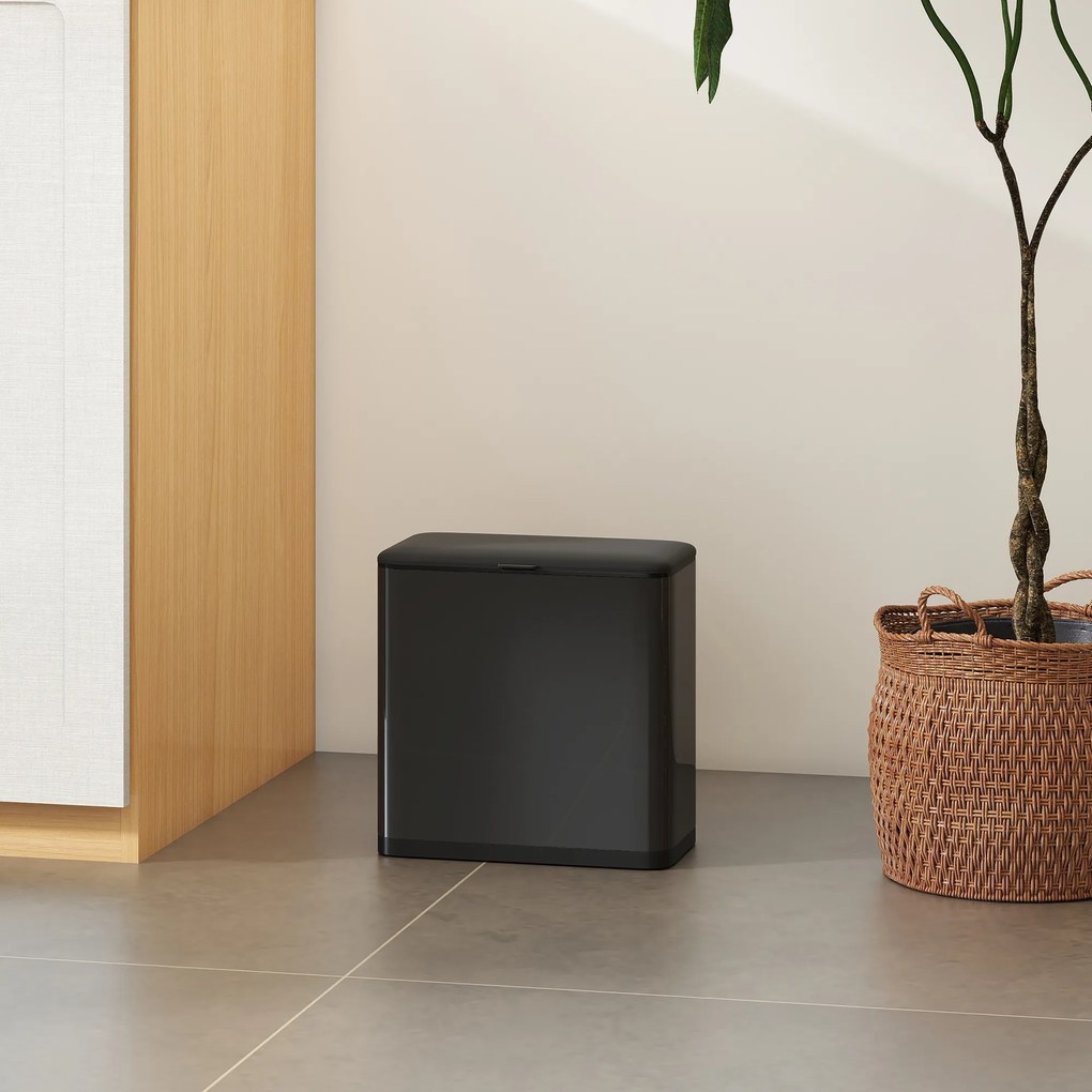 HOMCOM Pubelă 8 L cu Capac din Oțel Inoxidabil, Suspendată sau de Sine Stătătoare, 29,7x17,4x30 cm, Negru | Aosom Romania